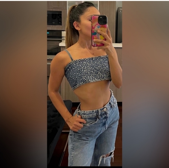 NWT Zara denim rhinestones crop top - Picture 15 of 16